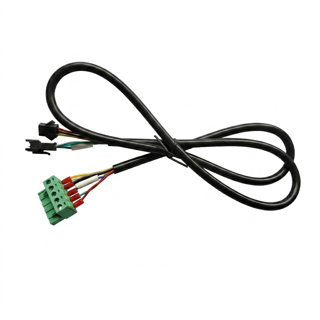 15EDGRK-3.81mm 5-pin pluggable terminal block wire harness with secondary JST connectors for industrial automation.